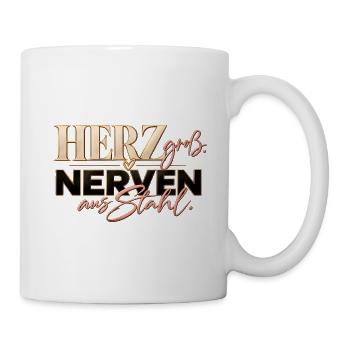 Lehrerin mit Herz & Nerven aus Stahl Geschenk - Tasse - Weiß - Rechts