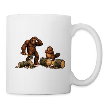 Bigfoot & Biber beim Holzfällen – Outdoor - Tasse - Weiß - Rechts