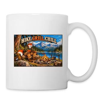 Wandern, grillen, entspannen – Campfire Fox - Tasse - Weiß - Rechts