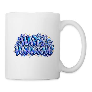 Frohes blaues Graffiti-Hanukkah: Geschenk, das leuchtet! - Tasse - Weiß - Rechts