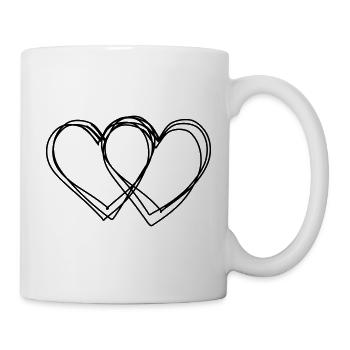 Doppelherz handgezeichnet - Tasse - Weiß - Rechts