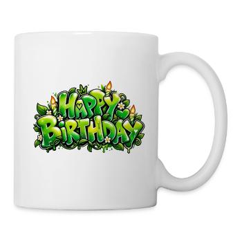 Herzlichen Glückwunsch zum Geburtstag, Blumengraffiti: Wer lässt dich es lieben! - Tasse - Weiß - Rechts