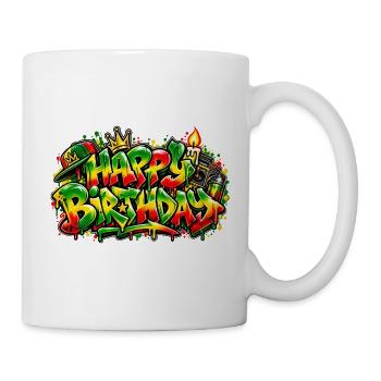 Herzlichen Glückwunsch zum Geburtstag Graffiti Rasta: Nur gute Stimmung! - Tasse - Weiß - Rechts