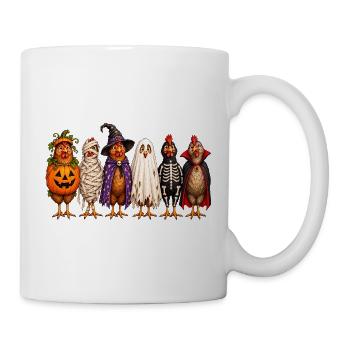 Halloween Chickens in Costumes Pumpkin Witch Ghost - Tasse - Weiß - Rechts