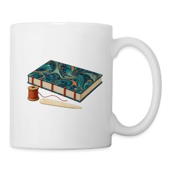 Handgebundenes marmoriertes Journal und Leinenfaden - Tasse - Weiß - Rechts