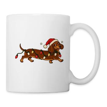    Weihnachts Dackel mit Lichterkette - Tasse - Weiß - Rechts