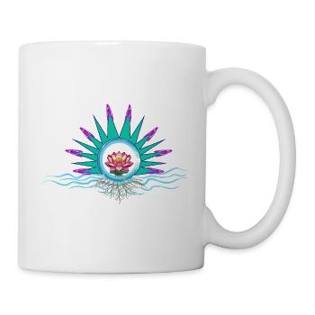 Lotus im Kreis mit Wasserwellen - Tasse - Weiß - Rechts