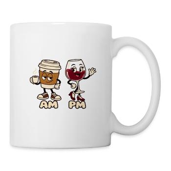 AM Kaffee PM Wein Cartoon Design - Tasse - Weiß - Rechts