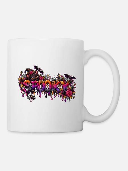 Spooky Katzen Neon-Drip - Tasse - Weiß