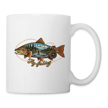 Truite_vintage_et_pcheur_la_mouche - Tasse - Weiß - Rechts