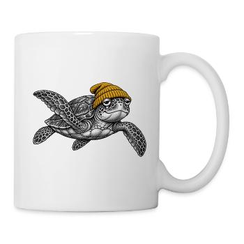 Schildkröte in Strickmütze - Tasse - Weiß - Rechts