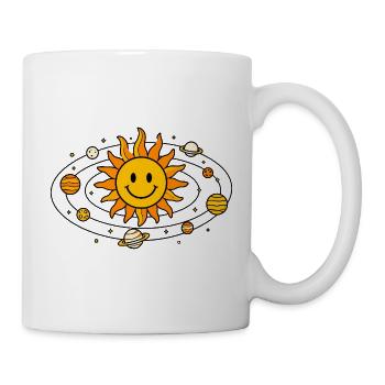 Sonne mit Gesicht und kleinen Planeten Shirt - Tasse - Weiß - Rechts
