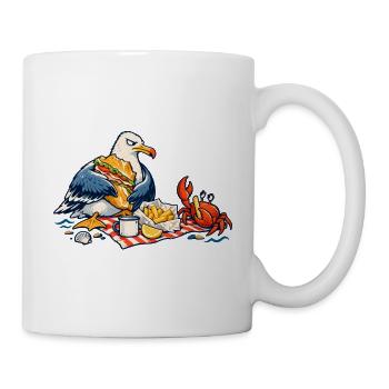 Möwe & Krabbe beim Strandpicknick – Küste - Tasse - Weiß - Rechts