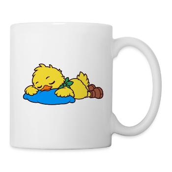 Niedliche schlafende Ente auf einem blauen Kissen - Tasse - Weiß - Rechts