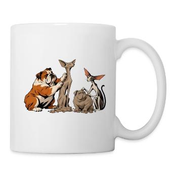 Bulldogge und Katze beim Bildhauern - Tasse - Weiß - Rechts