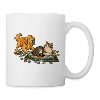 Golden Retriever und Katze puzzeln zusammen - Tasse - Weiß - Rechts