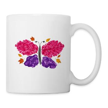 Herbstblatt-Schmetterling – Bunte Naturkunst - Tasse - Weiß - Rechts
