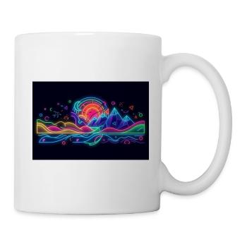 Retro Neon Neonlandschaft Berg & Sonne - Tasse - Weiß - Rechts