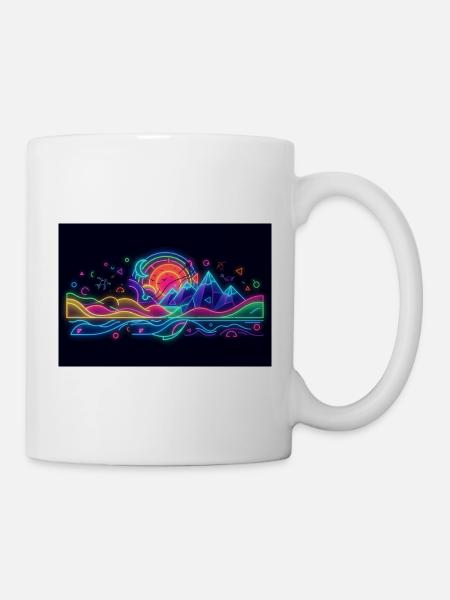 Retro Neon Neonlandschaft Berg & Sonne - Tasse - Weiß