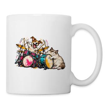 Ragdoll und Jack Russell spielen Schlagzeug – Musi - Tasse - Weiß - Rechts