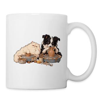 Perserkatze und Border Collie beim Töpfern - Tasse - Weiß - Rechts