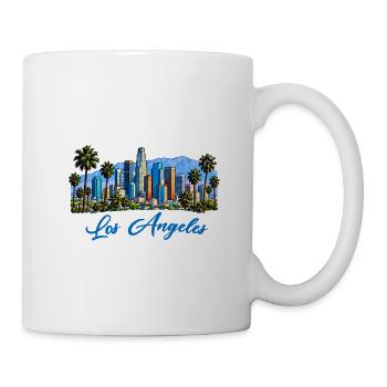 Los Angeles Skyline Palmen Illustration - Tasse - Weiß - Rechts