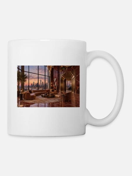 Burgunder Penthouse mit Skyline im Art-déco-Stil - Tasse - Weiß