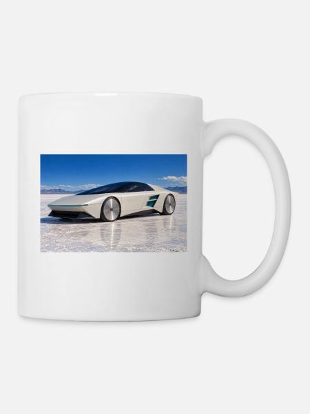 Weißer Retro-Concept-Car auf Salzsee - Tasse - Weiß