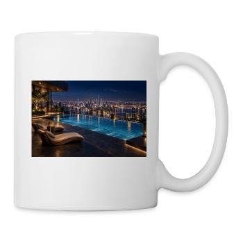 Infinity-Pool über der nächtlichen Skyline - Tasse - Weiß - Rechts