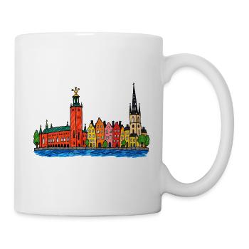 Stockholm Skyline – Bunte Kinderzeichnung - Tasse - Weiß - Rechts
