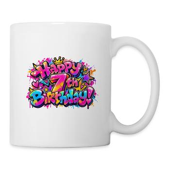 Herzlichen Glückwunsch zum 7. Geburtstag Pink Graffiti: Episches Partygeschenk - Tasse - Weiß - Rechts