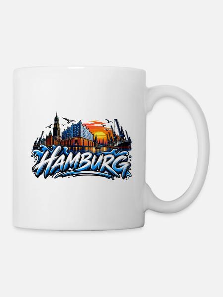 Hamburg Graffiti Hafen Skyline - Tasse - Weiß