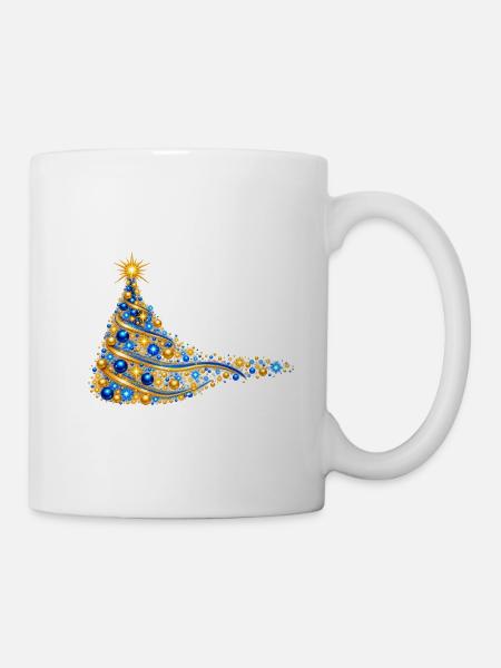Goldene und funkelnde blaue Tanne - Tasse - Weiß