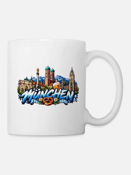 München Skyline und Bierkunst - Tasse - Weiß