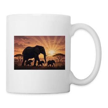 Elefanten-Morgendämmerungs-Silhouette - Tasse - Weiß - Rechts