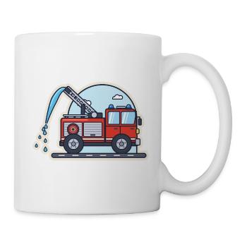 Feuerwehrauto mit Drehleiter und Wasserstrahl - Tasse - Weiß - Rechts