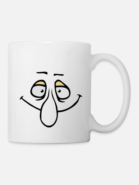 Visage Grand Nez Sourire Grin Comic Cartoon - Mug blanc - blanc
