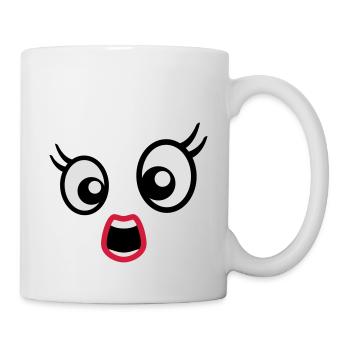 Erschrocken gucken Cartoon Gesicht Frau Weiblich - Tasse - Weiß - Rechts