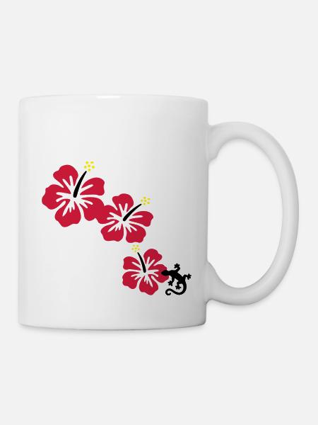 Hibiscus avec GECKO - Mug blanc - blanc