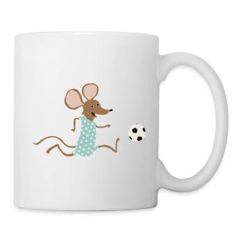 Maus spielt Fussball - Tasse - Weiß - Rechts