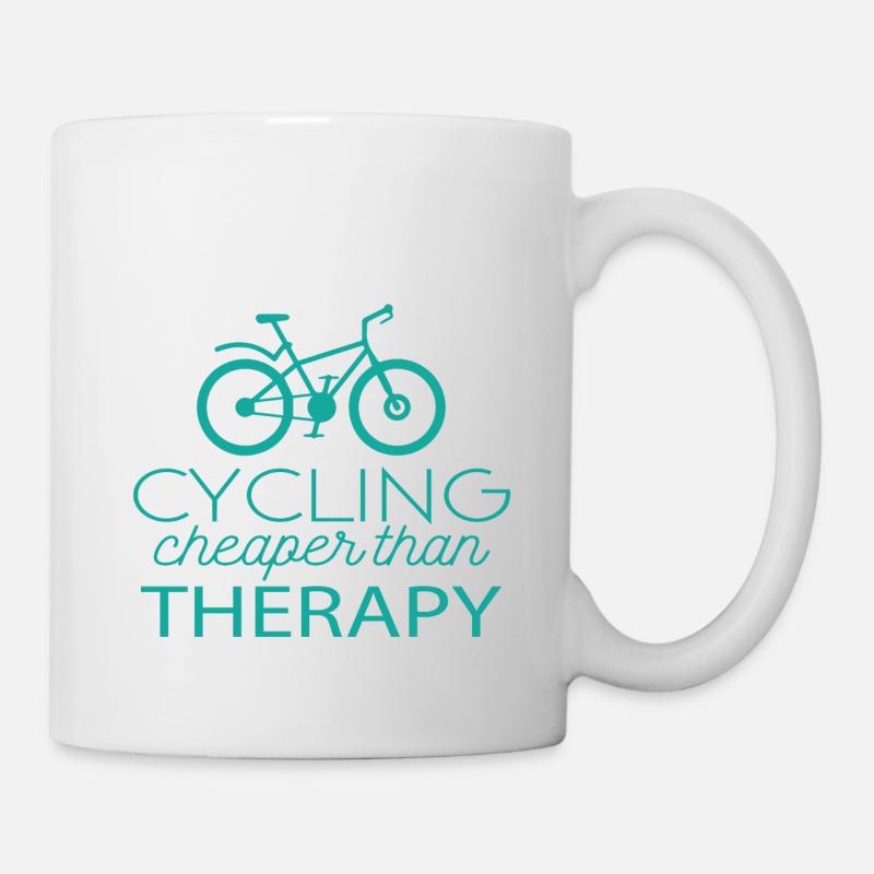 Cycling: Cycling - cheaper than Therapy - Mug - white