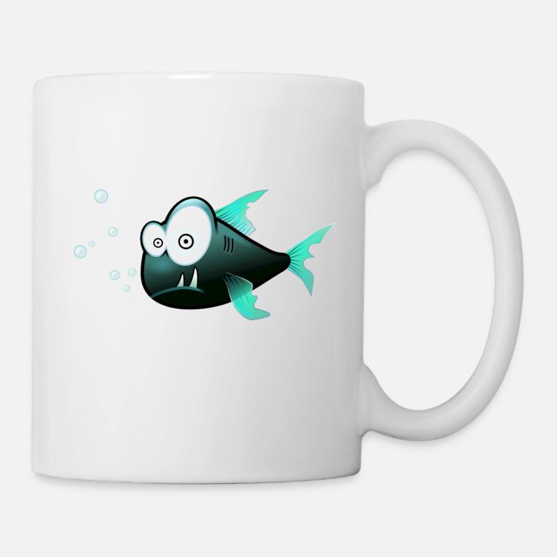 Fisch mit Zähnen Comic Hai - Tasse - Weiß