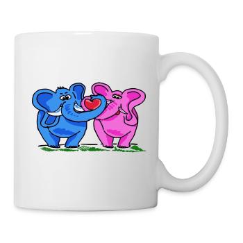 2 Lustige süße verliebte Elefanten im Comic Stil - Tasse - Weiß - Rechts