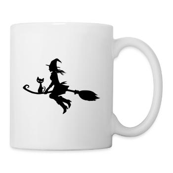 Witch on broom with cat - Mug - white - Right