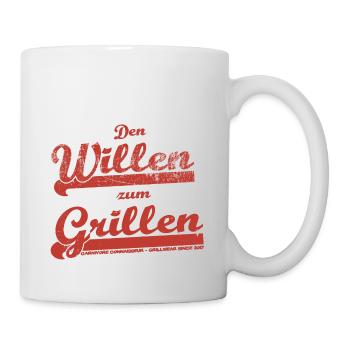 Den Willen zum Grillen - Vintage College Shirt - Tasse - Weiß - Rechts