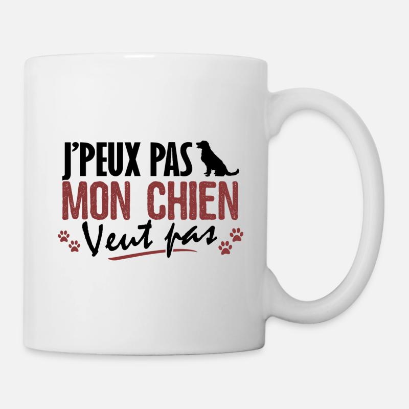 T-shirt Chiens - J'peux pas ... Mon Chien veut pas - Mug blanc - blanc