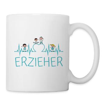 Erzieher Herzschlag Herz Kinder Beruf EKG türkis - Tasse - Weiß - Rechts