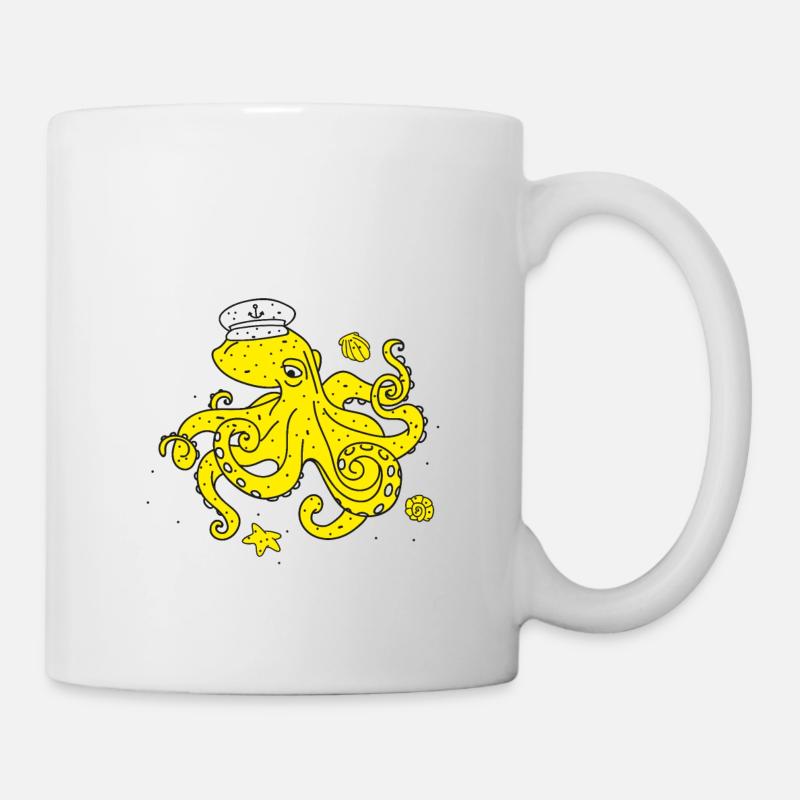 Squid. Octopus. Mer. Poissons. Capitaine. - Mug blanc - blanc