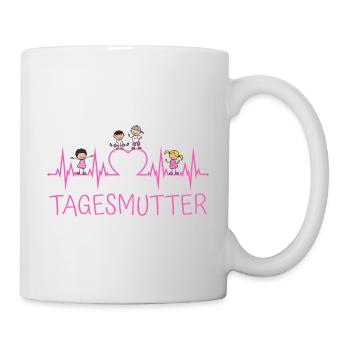Tagesmutter Herzschlag mit Herz und Kindern pink - Tasse - Weiß - Rechts