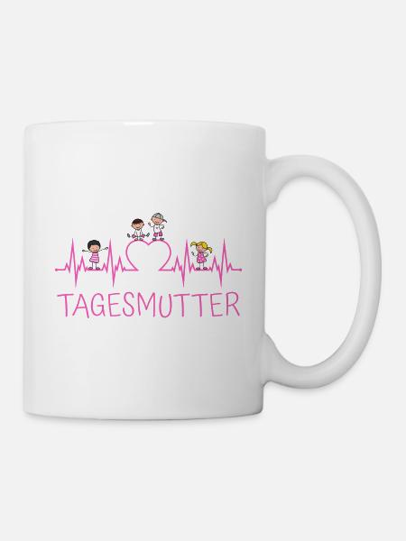 Childminder heartbeat with heart and children pink - Mug - white